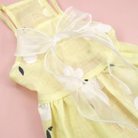 Kleid für Hunde und Katzen, großer Blumendruck am Saum, Spitze, atmungsaktiv, ärmellos, plissiert, Prinzessinnen-Stil, Schlingenkleid, Haustierkleidung