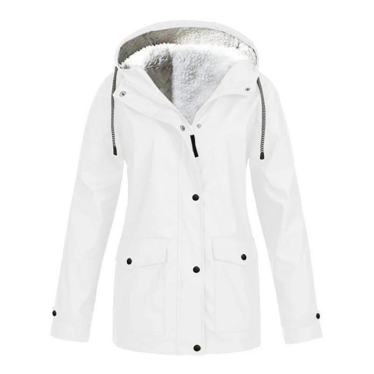 

Warm Women s Hooded Waterproof Coat Solid Color Outdoor Sports Zipper Top Temperament 5XL білий