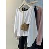 Solid color diagonal neck hoodless pullover sweater women's thin loose long-sleeved piled off-the-shoulder top