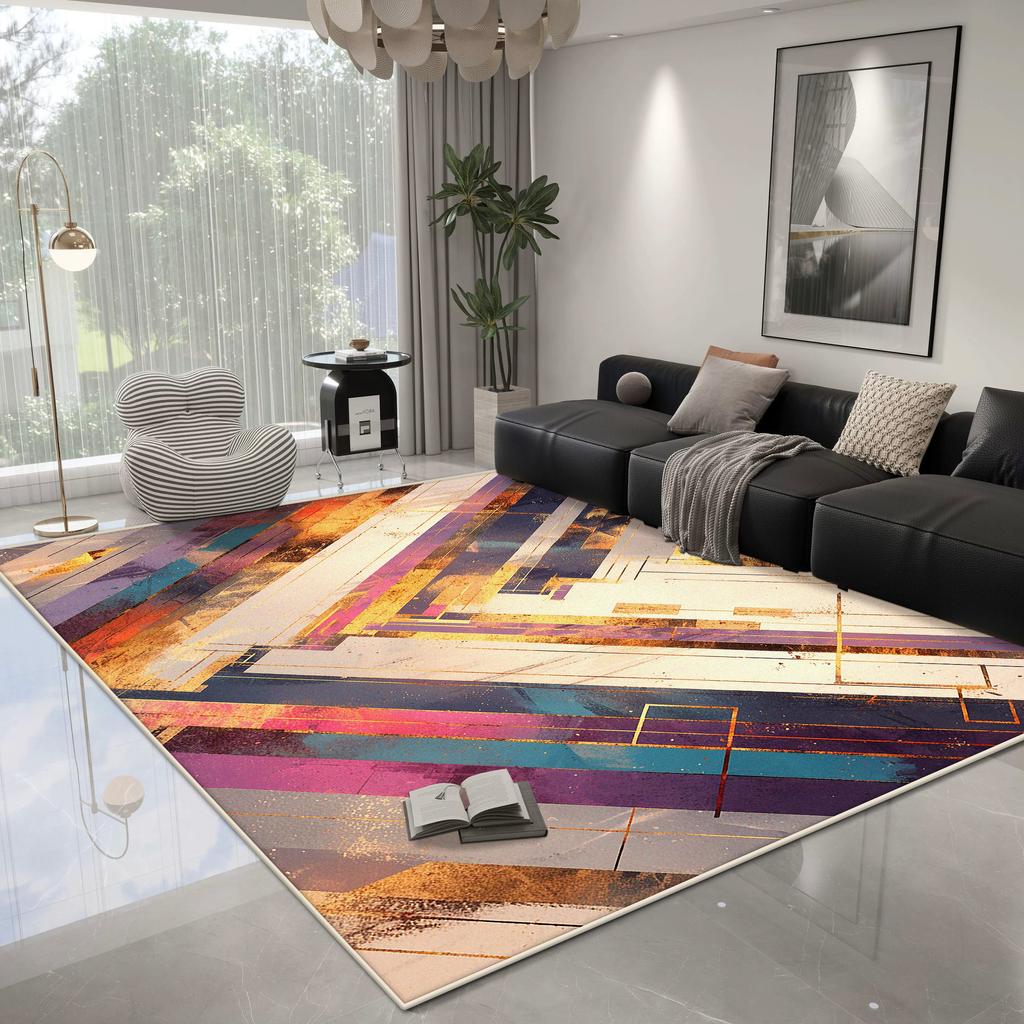 Modern Geometric Carpet Living Room Light Luxury Decoration Bedroom Non-slip Rug Easy Cleaning Lounge Plush Floor Mat Washable