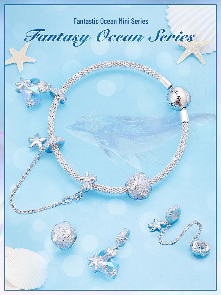 Exquisite Starfish Pendant: S925 Sterling Silver Blue DIY Jewelry Loose Beads