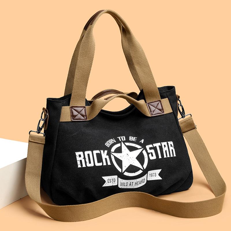Multifunctional Canvas Shoulder Bag with Large Capacity for Unisex Students Book Bag School Travel Crossbody Handbag чёрный