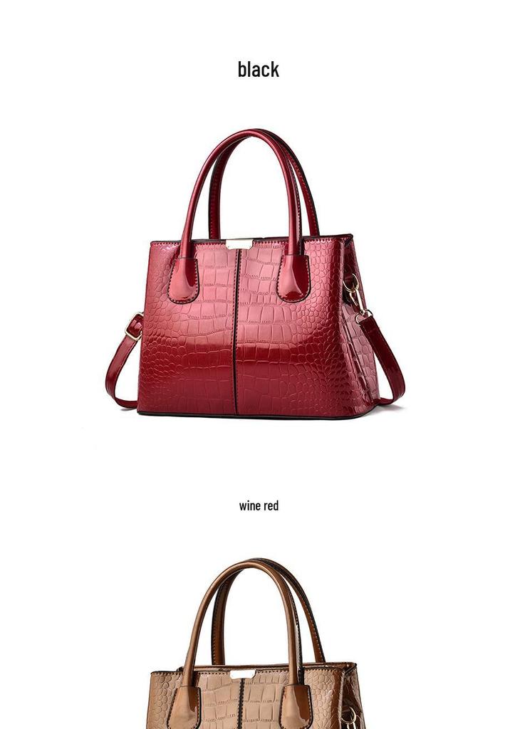 Patent Leather Stone Grain Handbag 2025: New Large Capacity Simple Women's Crossbody & Shoulder Bag