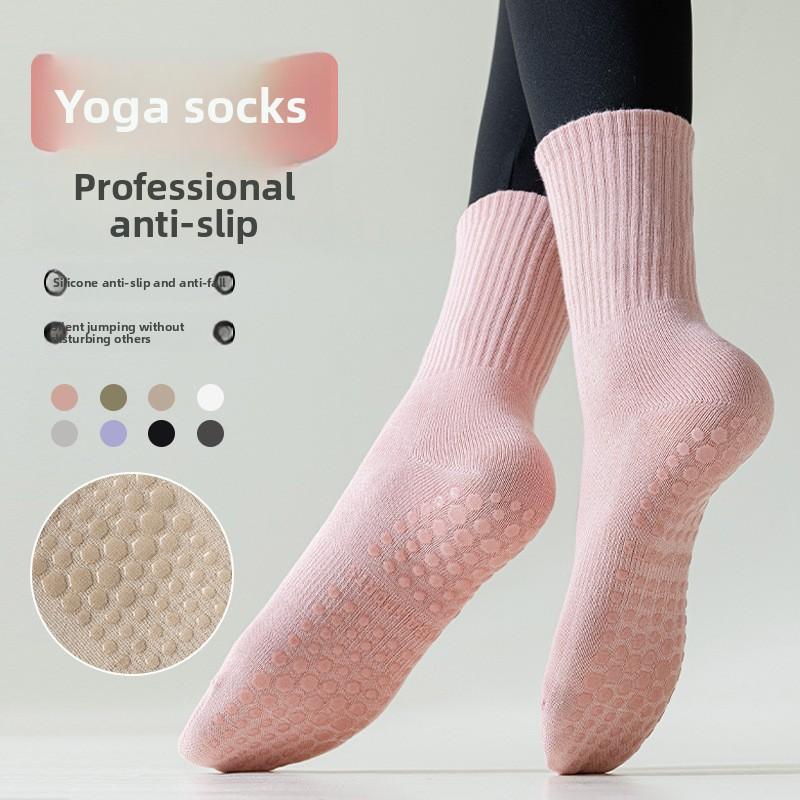 Ladies Spring and Autumn Solid Color Professional Non Slip Exercise Pilates Yoga Floor Mid Tube Socks
