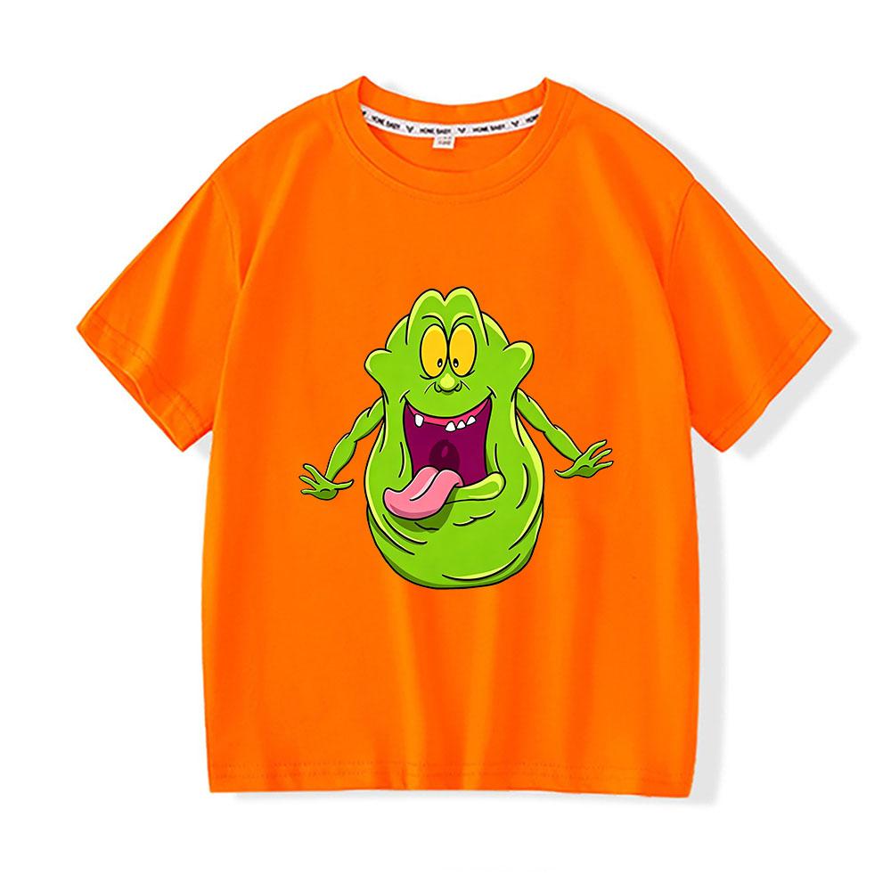 100% Cotton Ghostbusters Children's T-shirts Funny Slimer Cartoon Print Short Sleeve Boys Girls Tee Casual Crew Neck Tops Summer