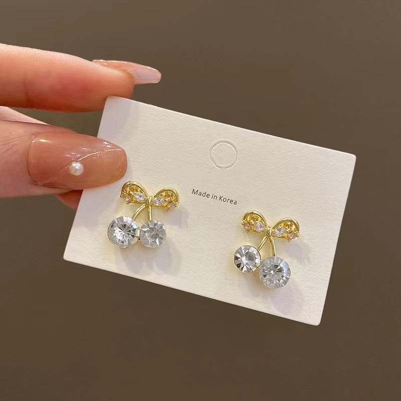 Elegant Bow Cherry Stud Earrings for Women - 2023 Trendy High-End Jewelry Design