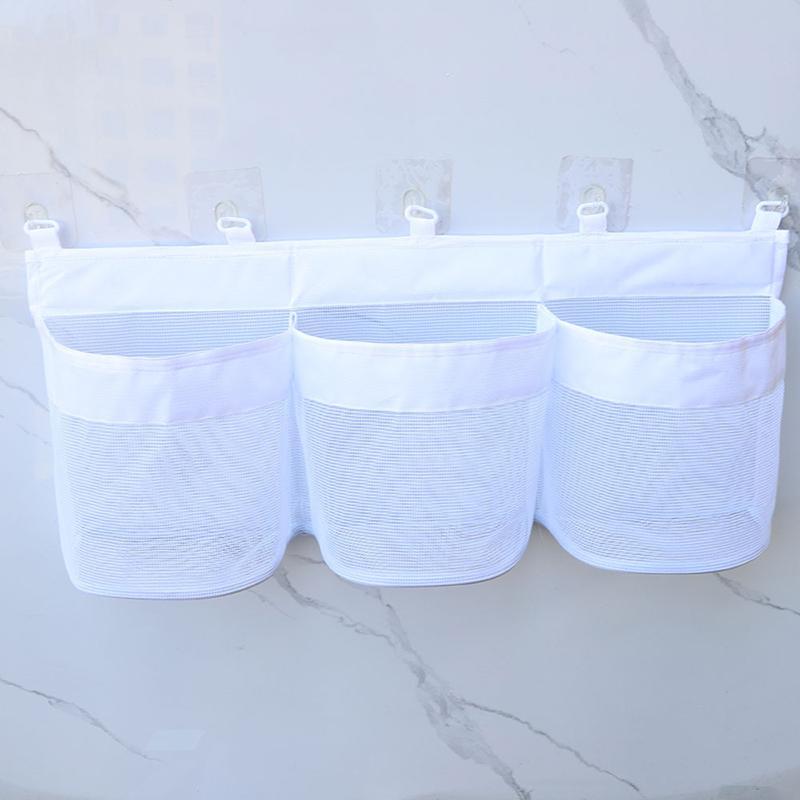 Baby Bath Toys Storage Bag Mesh Net Wall Hanged 3 Compartments Bag Organizer