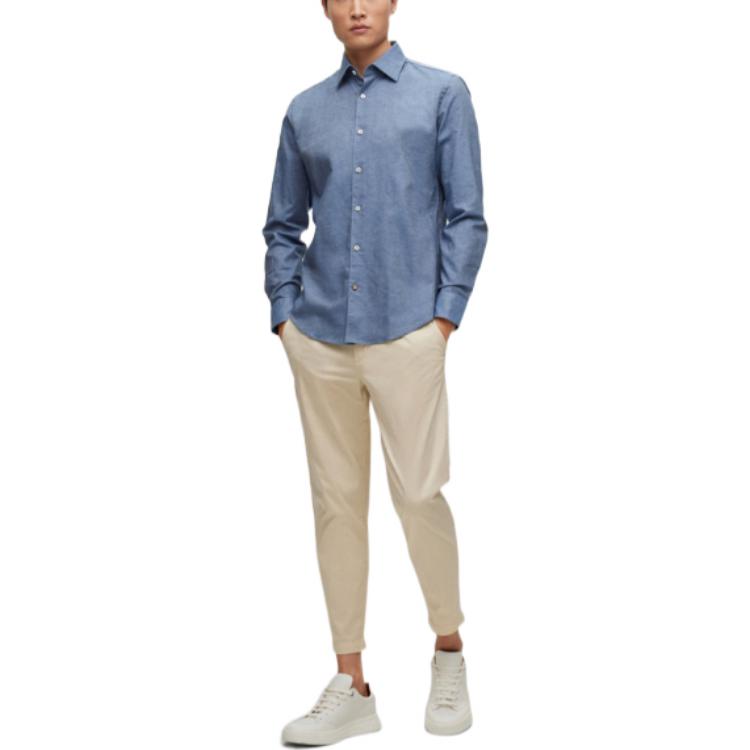 HUGO BOSS Shirts Men's Blue Lapel Moderate Shirt 50490426-413