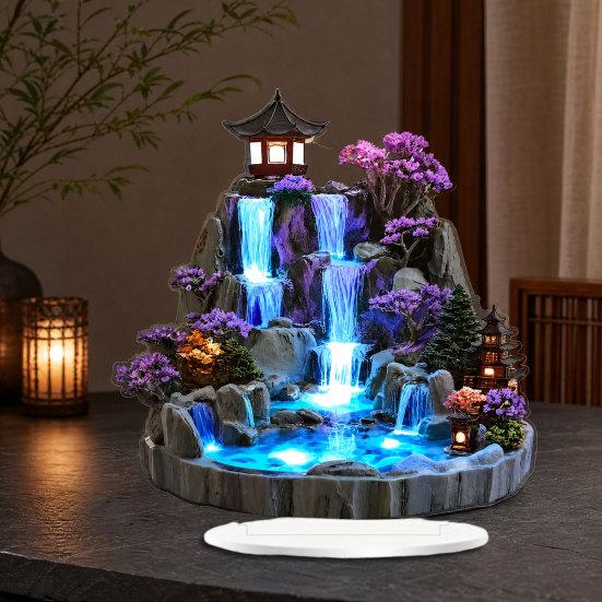 Yousheng 2Pcs Tabletop Rockery Ornaments, 2D Acrylic Rockery Waterfall Decoration with Base, Chinese Style Rockery Ornament for Desk And