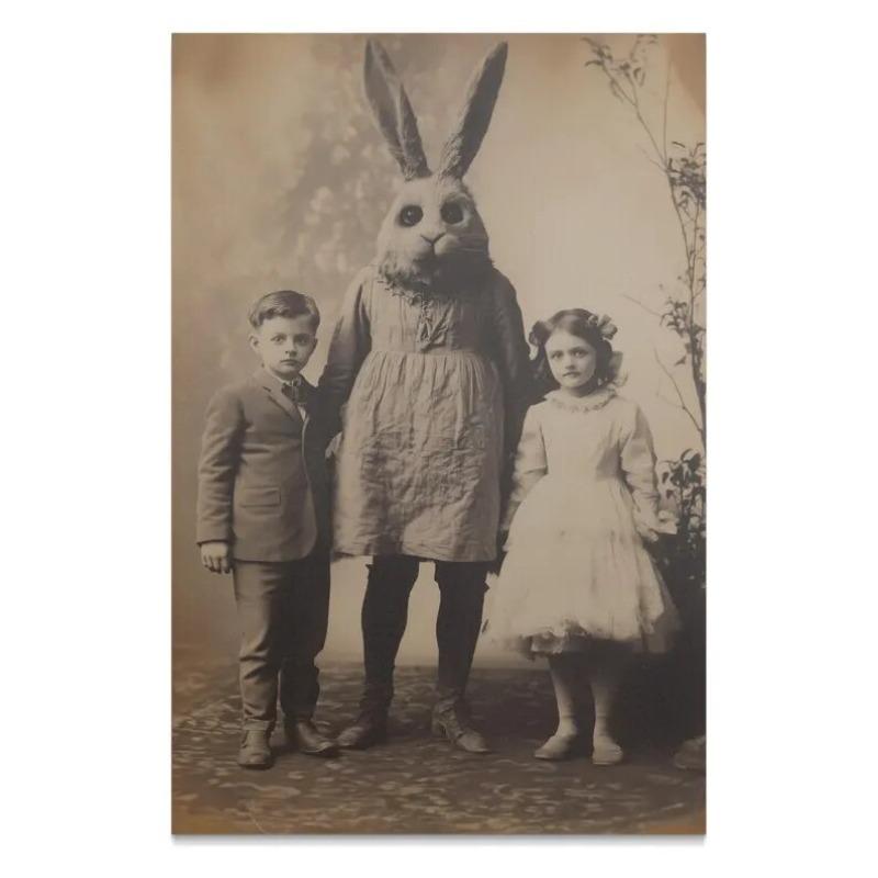 

Smile for The Easter Bunny Poster, Victorian Vintage, Gothic Spooky, Art Poster Print, Cryptid Photo Wall Art Decorations 21X30CMNo Framed