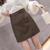 2026 Autumn/Winter Matte Frosted Coffee PU High Waist A-Line Midi Skirt