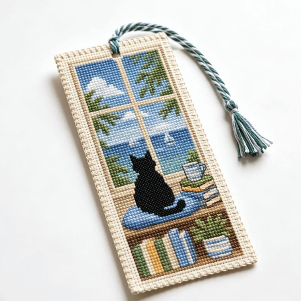 Cross Embroidery Seasonal Cat Embroidery Bookmark Book Page Marker Material Kit  Beginners