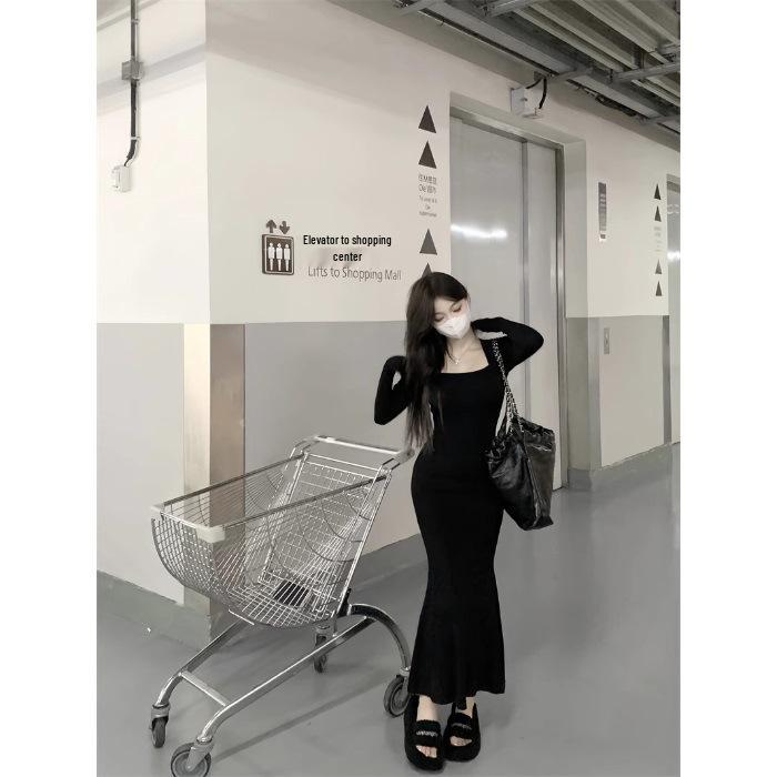 

2025 Black Bodycon Fishtail Dress: Sexy, Slim-Fit Long Dress for Women, Perfect for Early Autumn. One Size