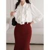 Style Latte Women S Frill Chiffon blouSe Spring Autumn Office Wear