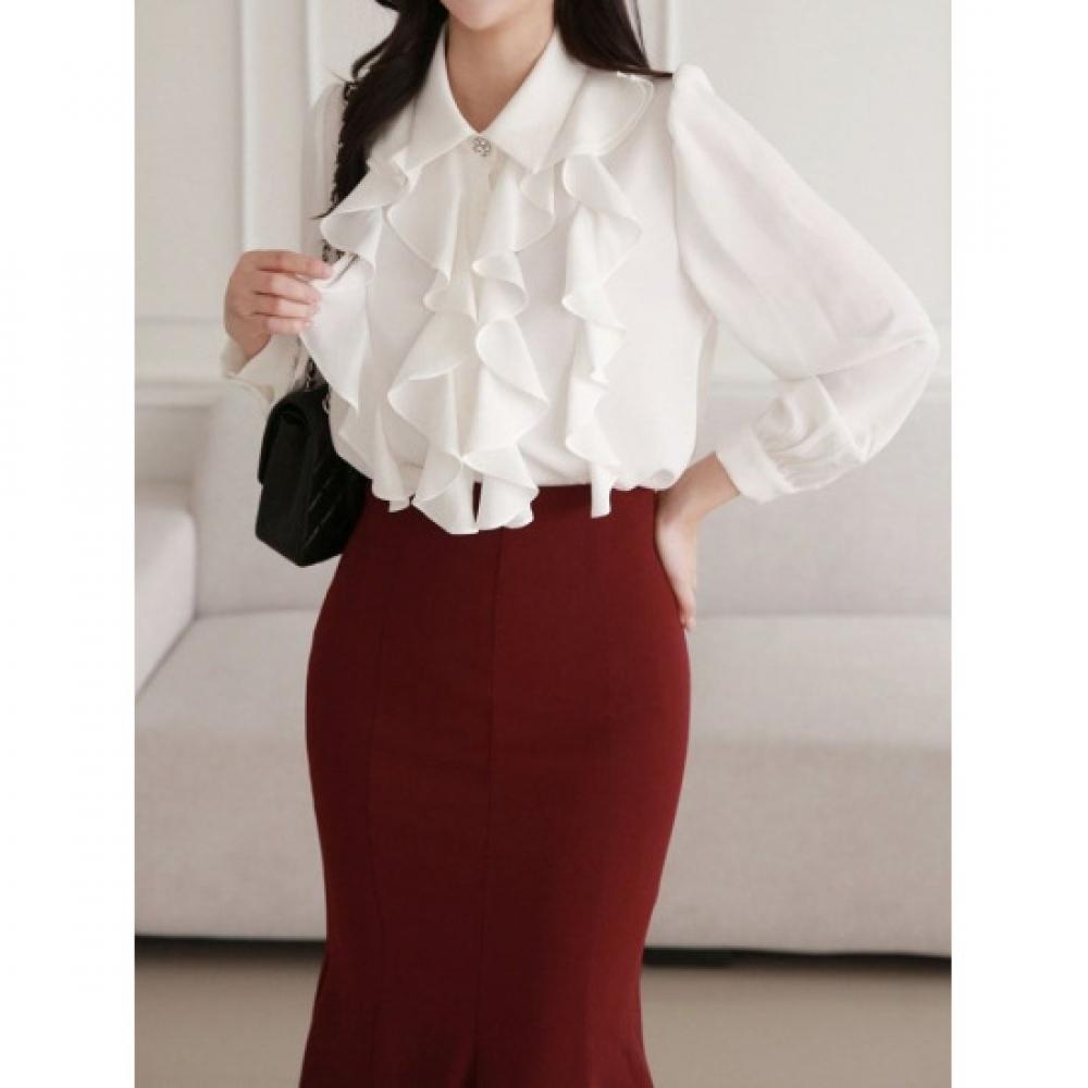 Style Latte Women S Frill Chiffon blouSe Spring Autumn Office Wear