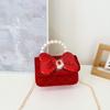 Red Cute Delightful Bowknot Childrens Handbag With Trendy Chain And Handle Pearl