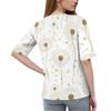 Women's Fashion Printed Round Neck Button Half Sleeve Casual Top