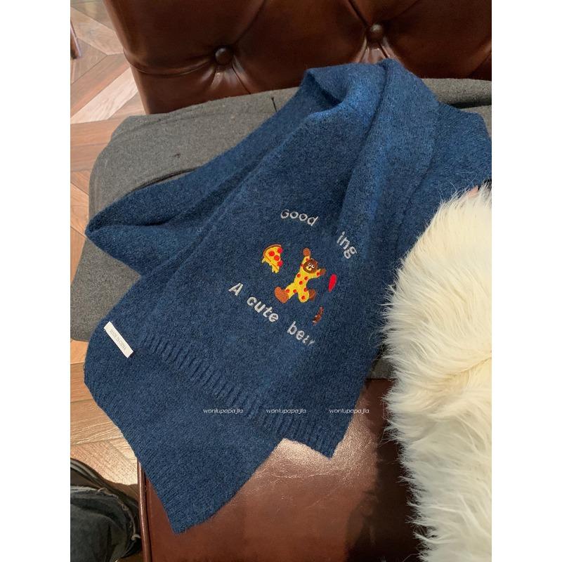 Cute Bear Embroidered Scarf Winter New Schoolgirl Wind Warm Versatile Couple Windproof Scarf