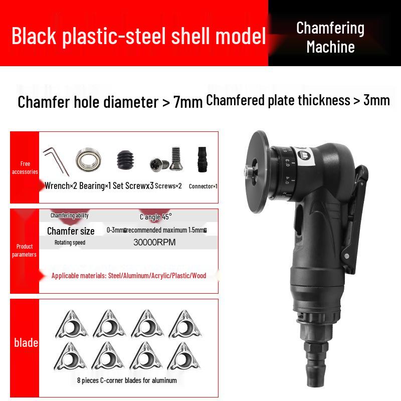Compact Pneumatic Chamfering Tool - Handheld C & R Angle Deburrer for Woodworking Edge and Burr Removal