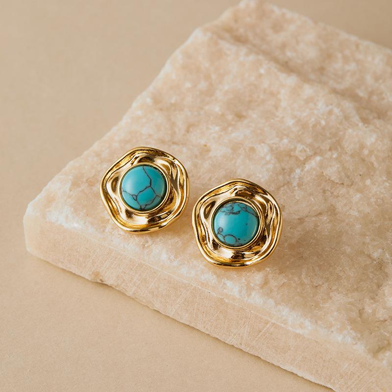 French Luxury Irregular Natural Stone 18k Gold Plated Vin синий
