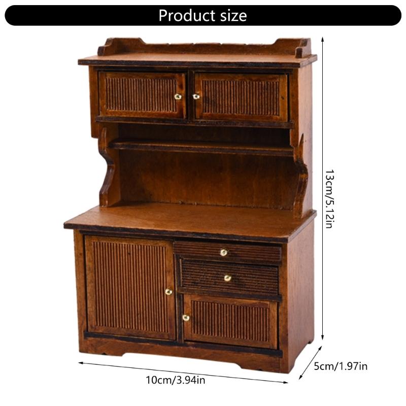 Wooden Miniature Sideboard Cabinet with Functional Door for 1/12 Dollhouses Furnishing Realistic Landscape Scene Decors
