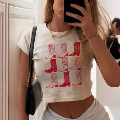 2024 Europäischer und amerikanischer Stil Frühling und Sommer Damenbekleidung INS Slim Fit Bauchfrei Lässig Mode Kurzarm T-Shirt Top