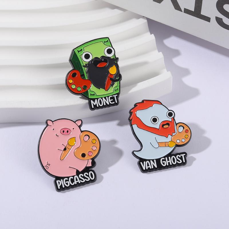 Artists Painters Puns Enamel Pins Custom Van Gogh Ghost Monet Money Picasso Brooches Lapel Badges Jewelry Gift for Friends