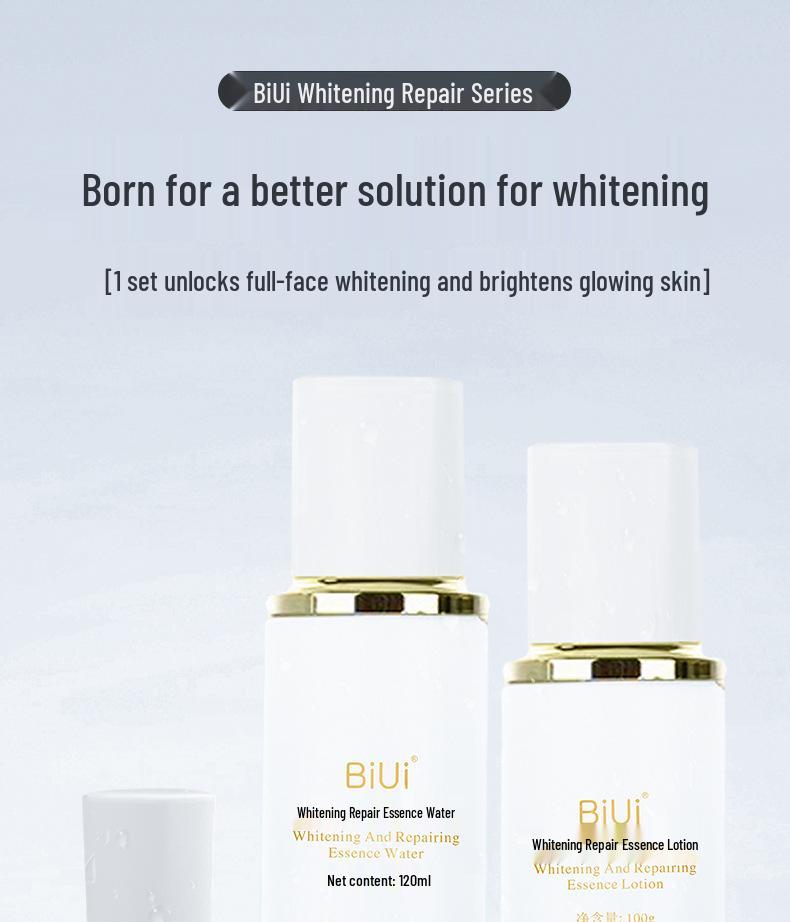 BiUi Aufhellungs- und Fleckenaufhellungsset: Feuchtigkeitsspendend, pflegend, gegen Vergilbung, Anti-Aging-Reparatur mit Wasser und Lotion.