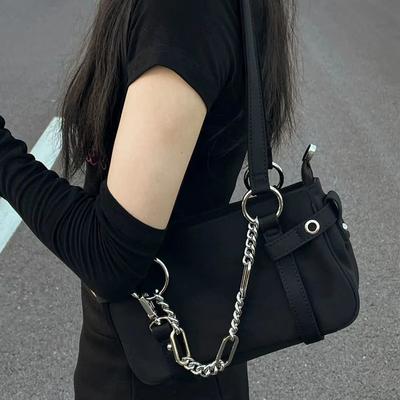 Harajuku Square Bags Women Solid Pattern Chains Luxury Designer Handbag Ladies Harajuku Black Shoulder Bags