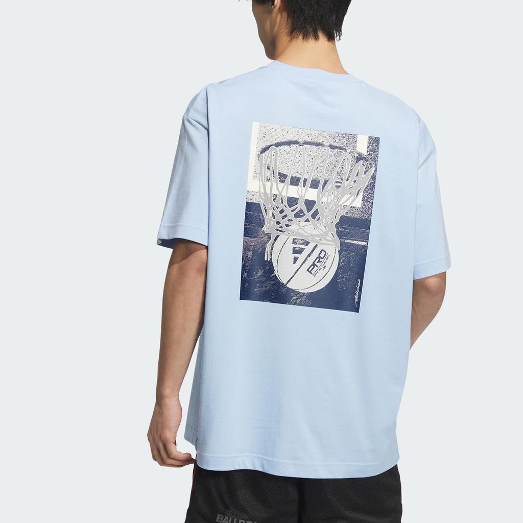 Adidas Graphic Play Basketball Printed Sports Crew Neck T-Shirt Men Tops Bright-Blue JD6404