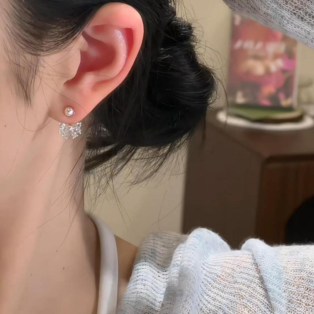 Zirconia Bow Studs: Elegant Simple Earrings, Sweet Fresh Ear Accessories