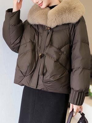 Damen Winter Großer Pelzkragen Kurz Mode Baumwollmantel High-End Temperament Baumwolljacke Locker Baumwollmantel Jacke