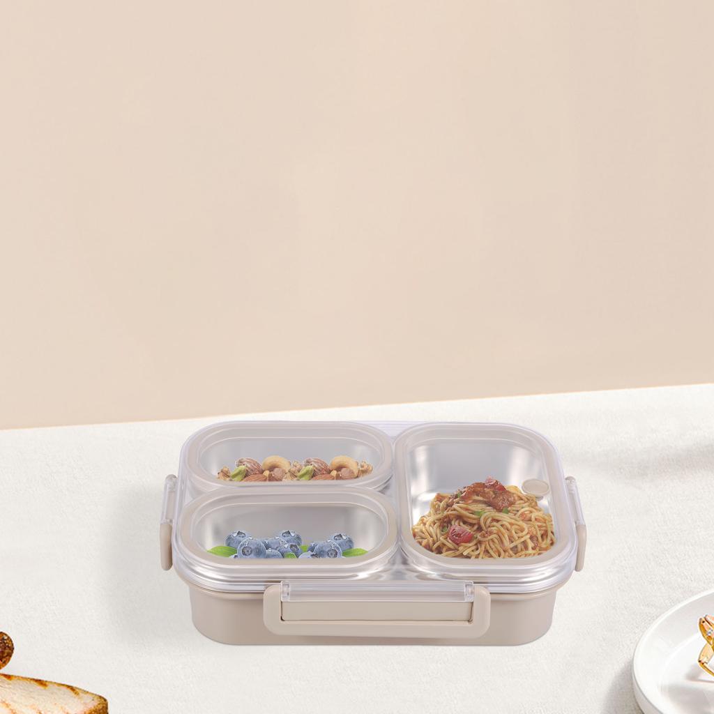 304 Stainless Steel Food Box with 3 Compartments Reusable Divided Food Storage Container for Kids Adults Students Dishwasher