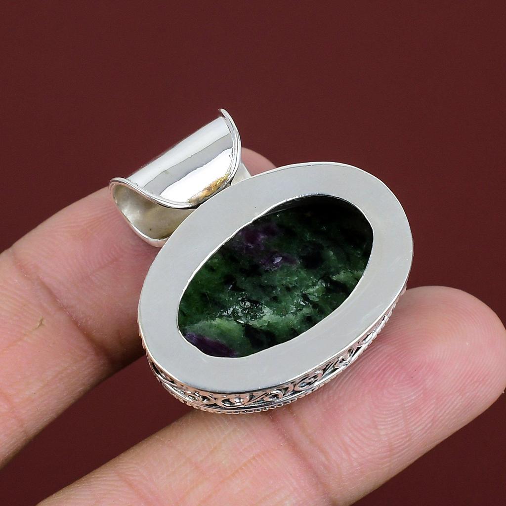 Ruby Zoisite Pendant Vintage Pendant Original Gemstone Jewelry 925 Sterling Silver Pendant Birthstone Pendant Handmade Jewelry Gifts For Him