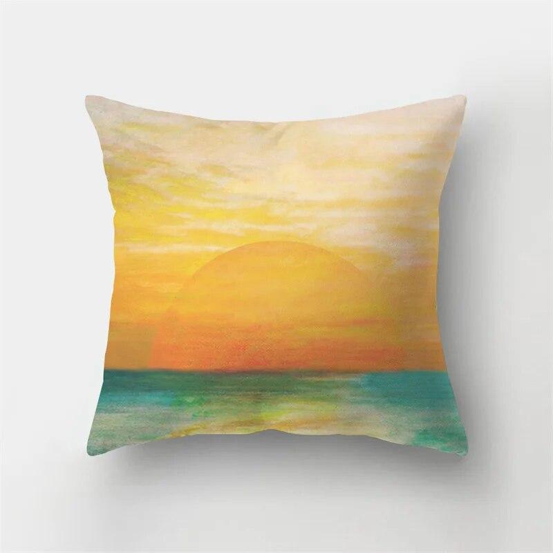 Blue Sea Landscape Ink Scenery Print Pattern Cushion Cover Home Living Room Sofa Decorative Pillow Pillow Cover 40X40CM
