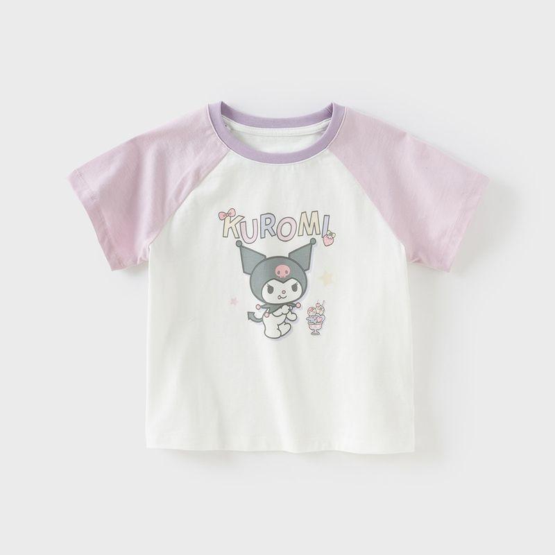 David Bella Kuromi Girls' Short-Sleeved T-Shirt Kidsren's Pure Cotton Antibacterial Top Summer New Baby Clothes for Women