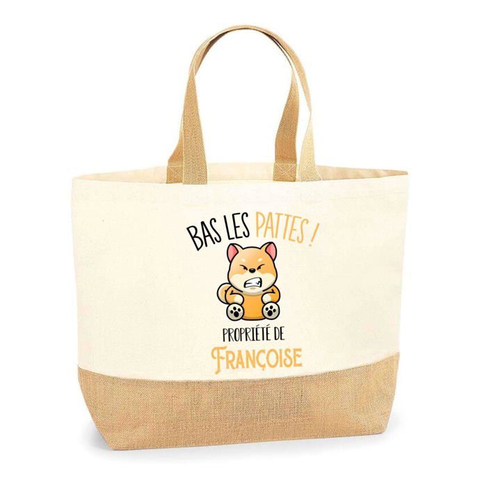 Sac cabas - PLANETEE - Françoise Bas les pattes Chien Shiba - Jute - Imprimé en France - Anses solides