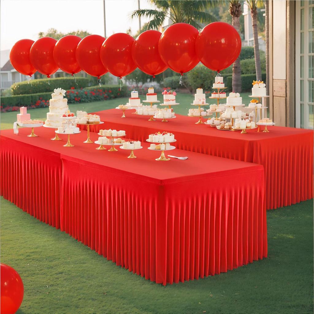 Desk Skirt 6ft Red Rectangle Cloth Table Skirt For Party Holiday Reusable Tablecloths For Home Restaurant Wedding Reception