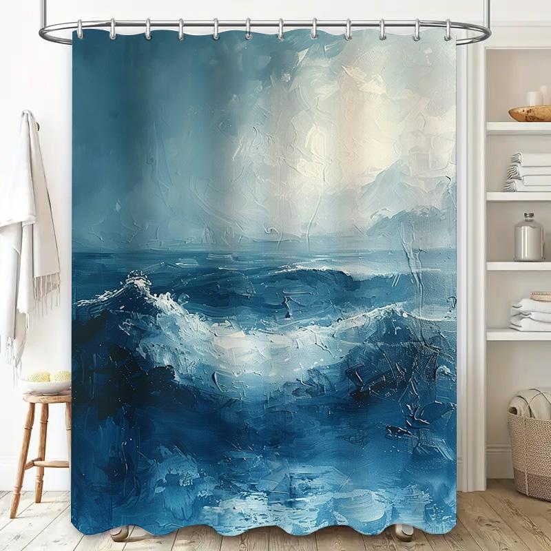 Artistic Blue Ocean Shower Curtain High Quality Waterproof Fabric for Bathroom Decorations 3D Printed Art In Various Sizes