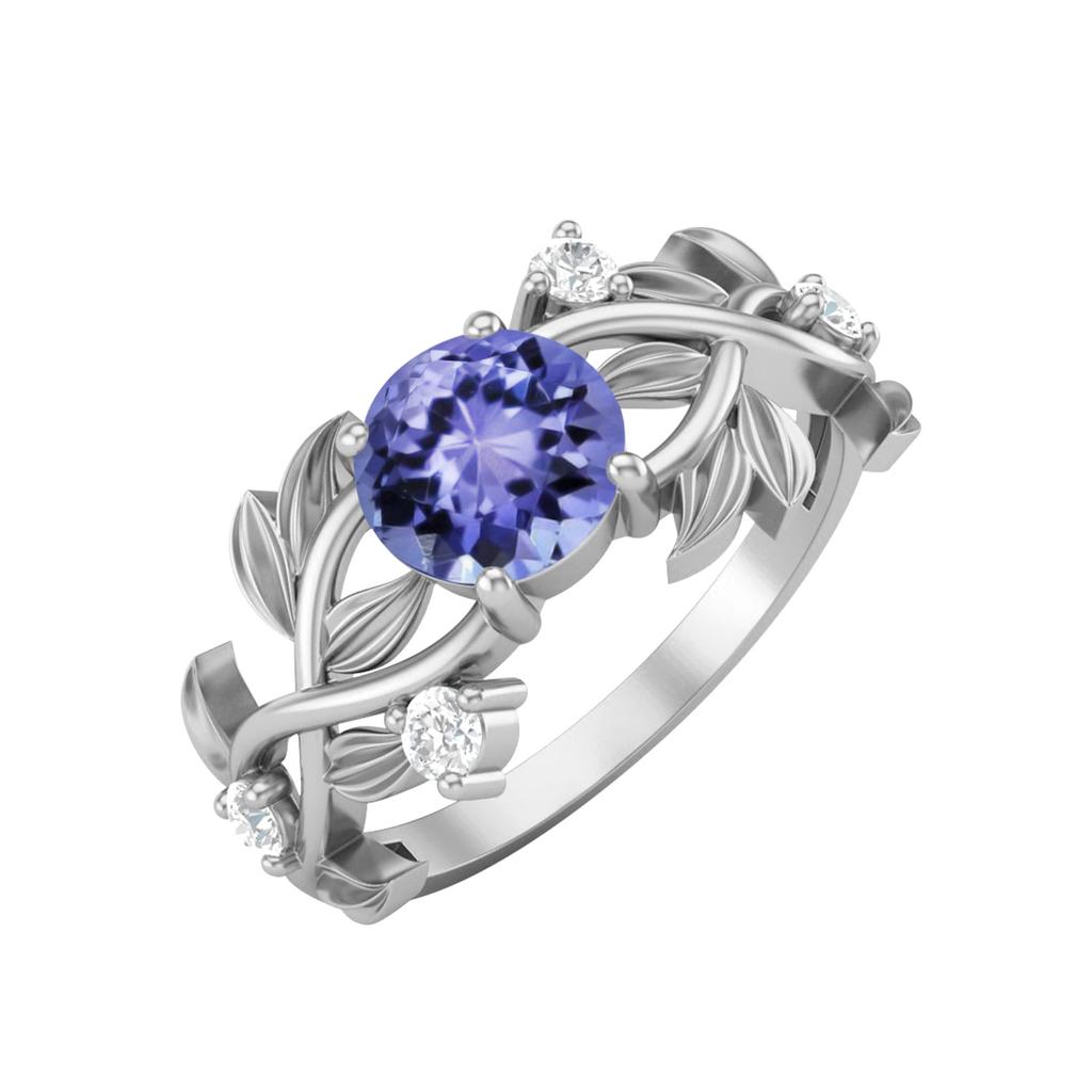 6MM Round Tanzanite Gemstone 925 Sterling Silver Solitaire Ring