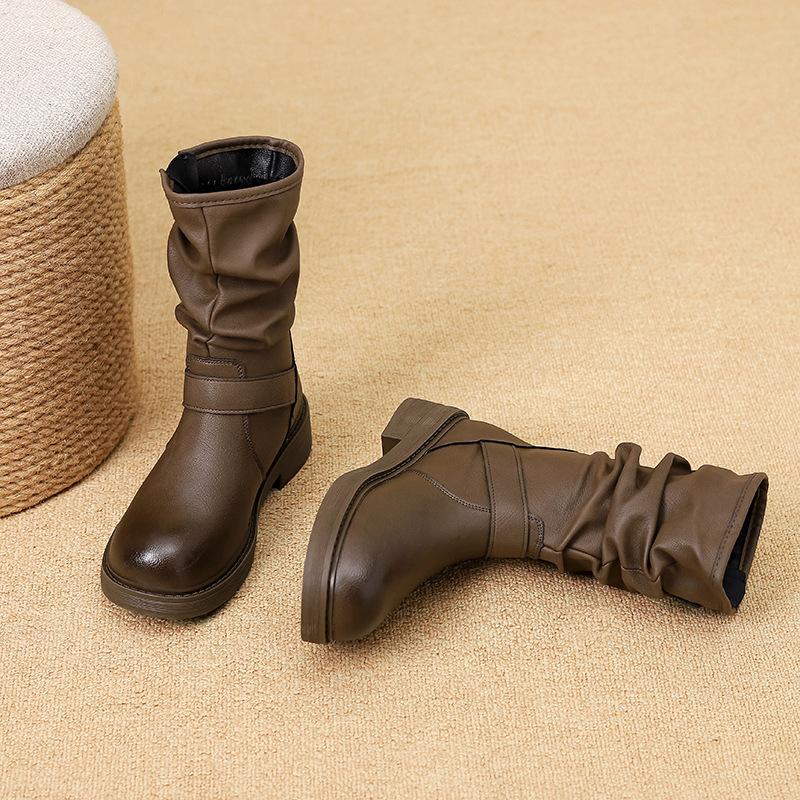 

6051-1 Huiliya 2025 Осень Новые Кофейного Цвета Полусапоги Средней Высоты Голенища Ветровой Коричневый Средней Высоты Голенища Модные Сапоги Женские 39 хаки