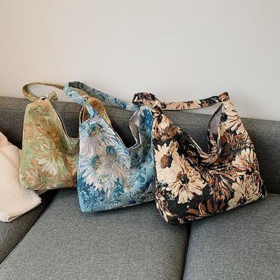 Neue große Kapazität Damen Handtasche Mode Druck Unterarm Tasche Retro Freizeit Schulter Tasche Frauen Leinwand Einkaufstasche
