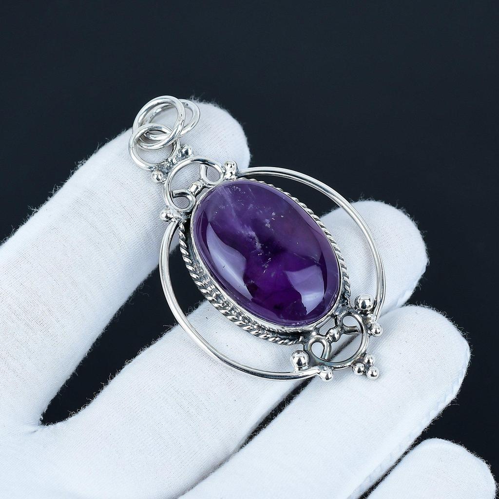 Natural Amethyst Pendant, Purple Gemstone Pendant, Pendant, 925 Sterling Silver Jewelry, Wedding Anniversary Gift, Pendant For Grand Mother