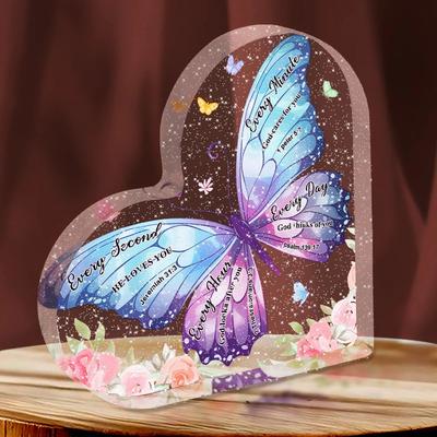 2D Flat Heart-Shaped Acrylic Memorial Gift Desktop Decoration Plaque, Home Decor Plaque Hanging Wall Art Decorative Garden Decoration for Room Door Si