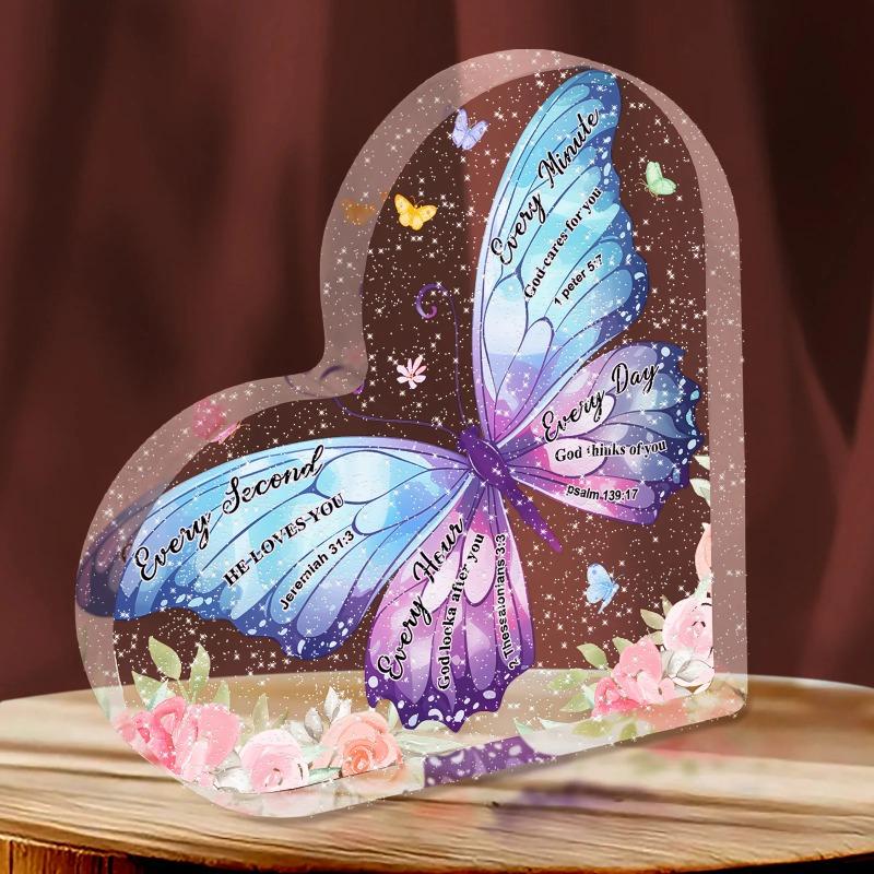 

2D Flat Heart-Shaped Acrylic Memorial Gift Desktop Decoration Plaque, Home Decor Plaque Hanging Wall Art Decorative Garden Decoration for Room Door Si 10*10CM