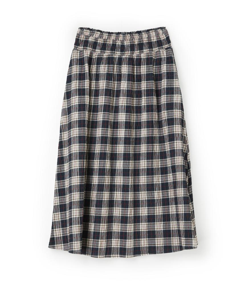 Penfield Check Crinkle Smocking Skirt Navy_Fs2Ws97F