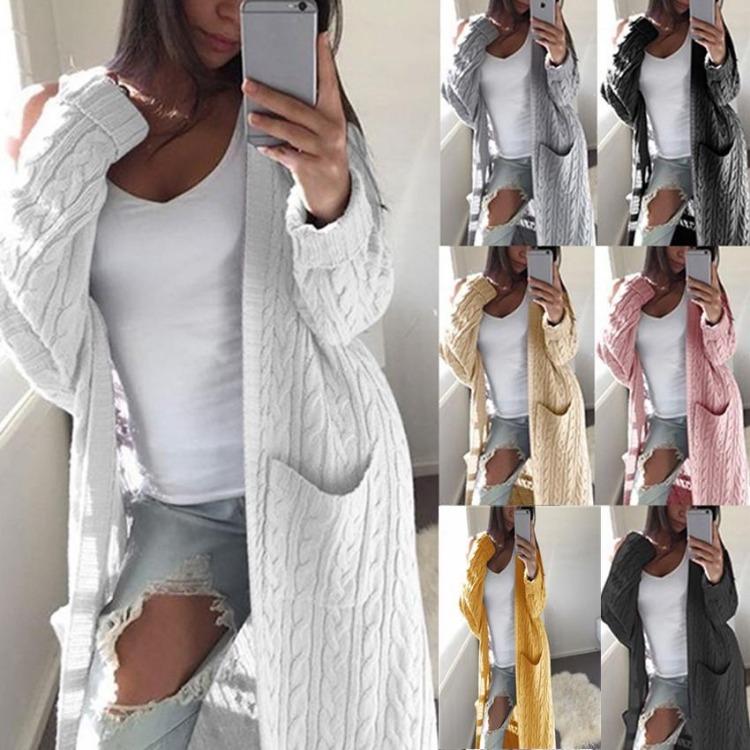Women Casual Knitted Long Sleeve Cardigan Sweater Coat with Pockets Fashion Outerwear