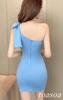 Toa Soa Mini Ribbon Dress Light Women's One-Shoulder (XL, Blue)