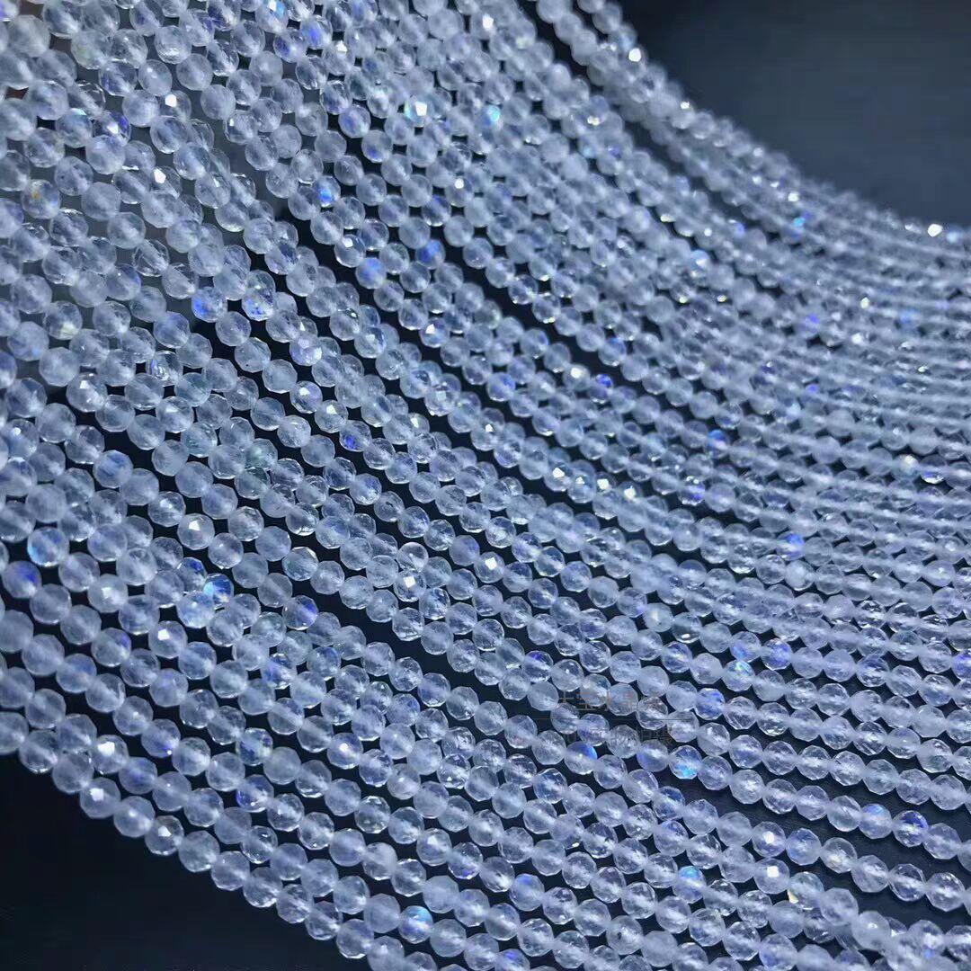 

2MM-5MM Natural blue moonstone faceted loose beads White body blue light lover stone hard polished football surface semi-finished product 2mm One36cm Long