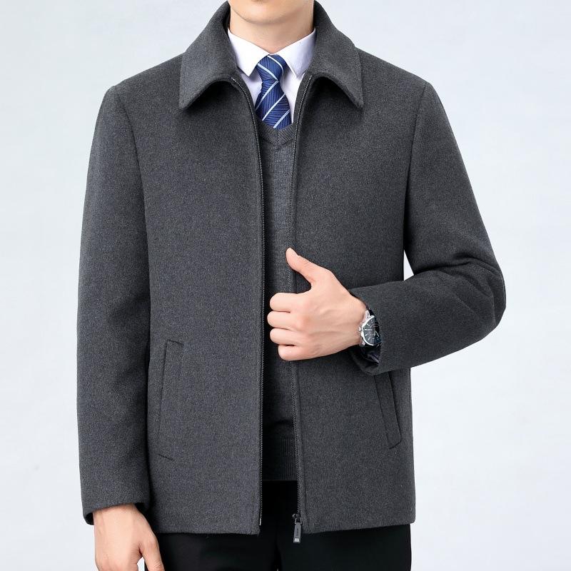 Autumn and Winter New Cashmere Jacket for Men, Middle-aged Dad, Business Casual Wool Lapel Jacket with Removable Down Liner